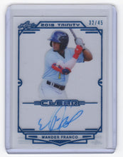 Load image into Gallery viewer, 2019 Leaf Trinity Clear Blue Wander Franco On Card RC Auto 32/45 Tampa Bay Rays