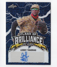 Load image into Gallery viewer, 2020 Leaf Flashof Brilliance Blue Leody Taveras RC Auto 46/50 Texas Rangers